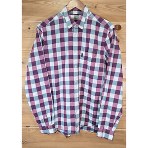 Burberry Brit Maroon Purple Plaid Checkered Long Sleeve Button Shirt Men Large